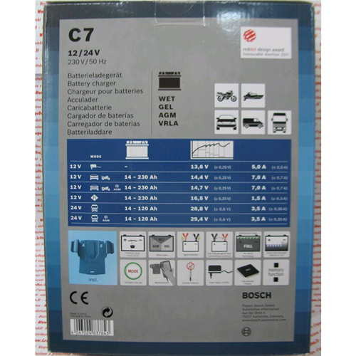 BOSCH C7 12V / 24V battery charger for car, motorcycle, boat, camper,  battery charger, maintainer