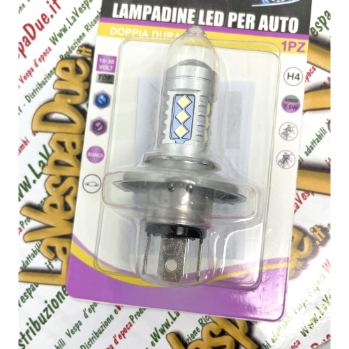 Ampoule LED H4 12 W 10 - 30 Volts couleur blanche 6000° k 7,5 W pour VESPA  LAMBRETTA APE Motos et voitures