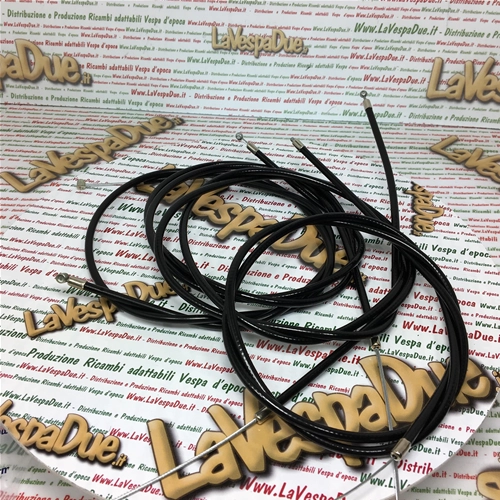 Set of 4 cables with black sheath for Piaggio 50 CIAO mopeds with internal Teflon brake accelerator valve lifter decompressor ro 187023 187025 187027 267557